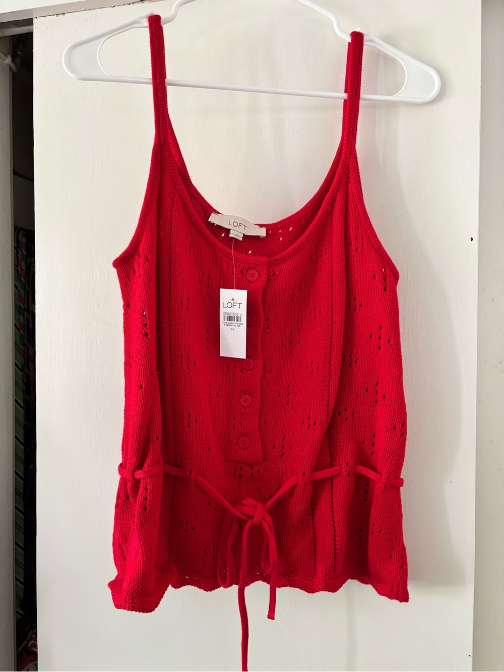 LOFT Red Knit Button-Front Camisole with Tie Waist